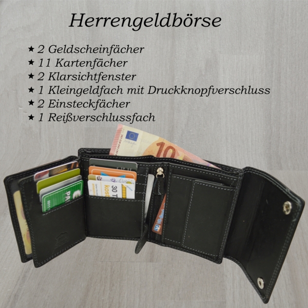 flevado Herrengeldbörse Brieftasche RFID Schutz Hosenkette Echt Leder Hochformat